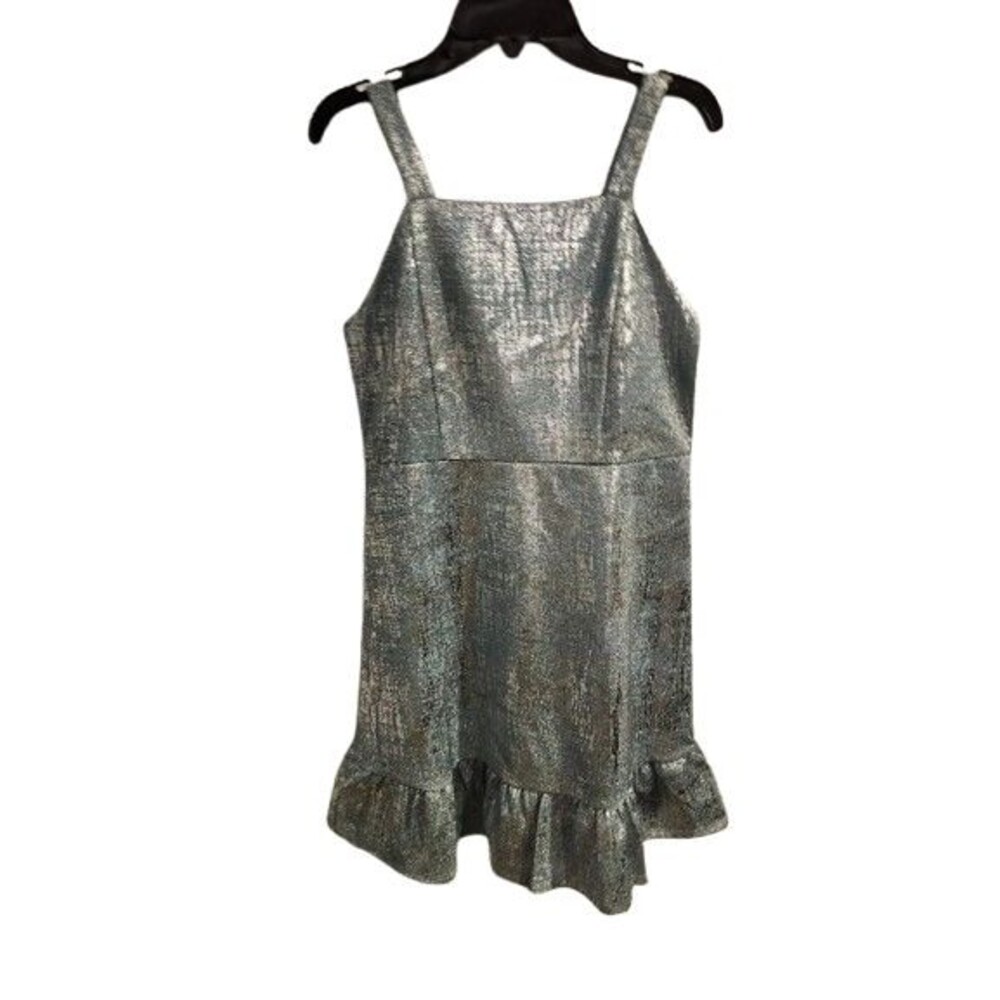 B2 Shimmering Zac Posen Dazzling Dress – Teal‑Aqua Silver Glow | Size 16